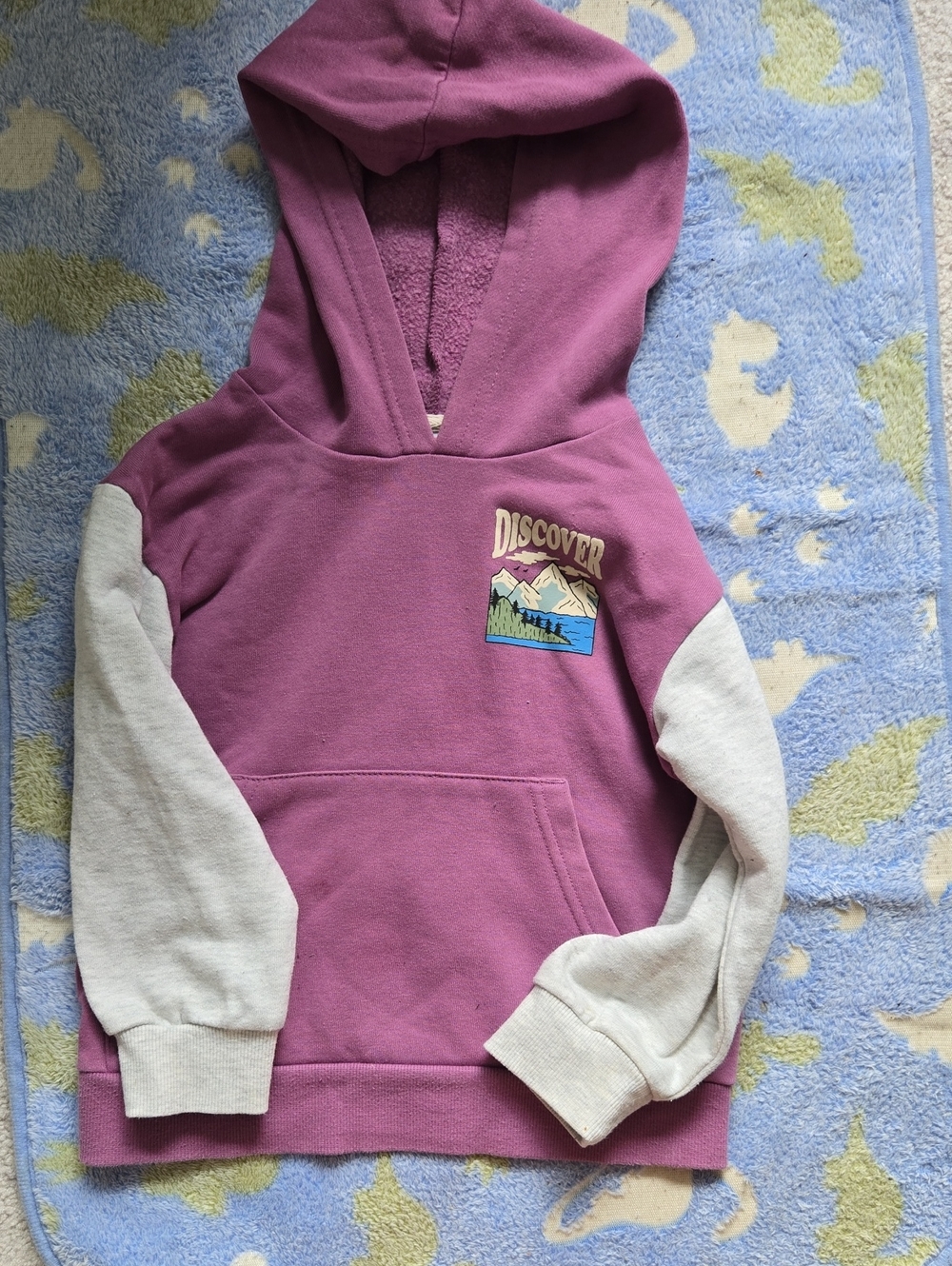Joe Fresh Purple Hoodie with Cream Sleeves - 'Discover' Graphic